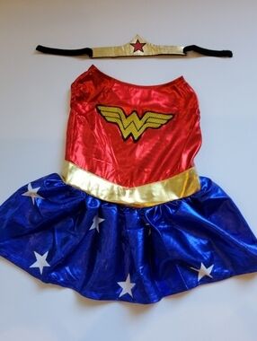 DC Comics Wonder Woman Pet Costume Dress with Gold Tiara SZ M